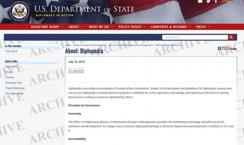 Diplopedia, the United States Department of State wiki website.