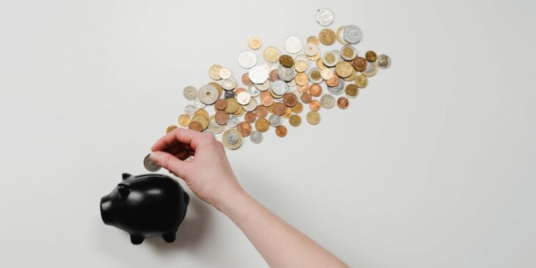 A piggybank with coins.