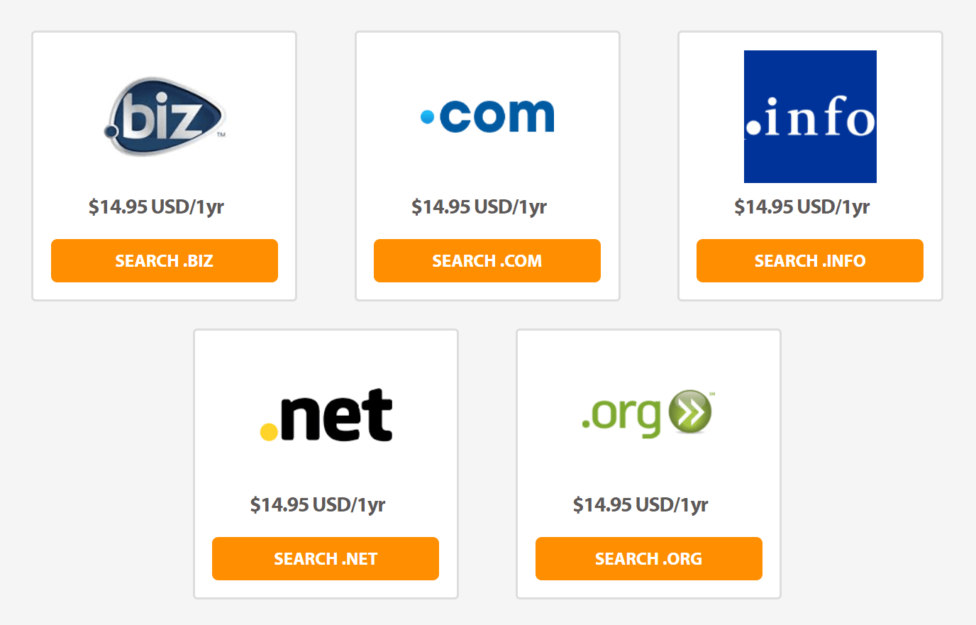 Prices for domain names at A2 Hosting.