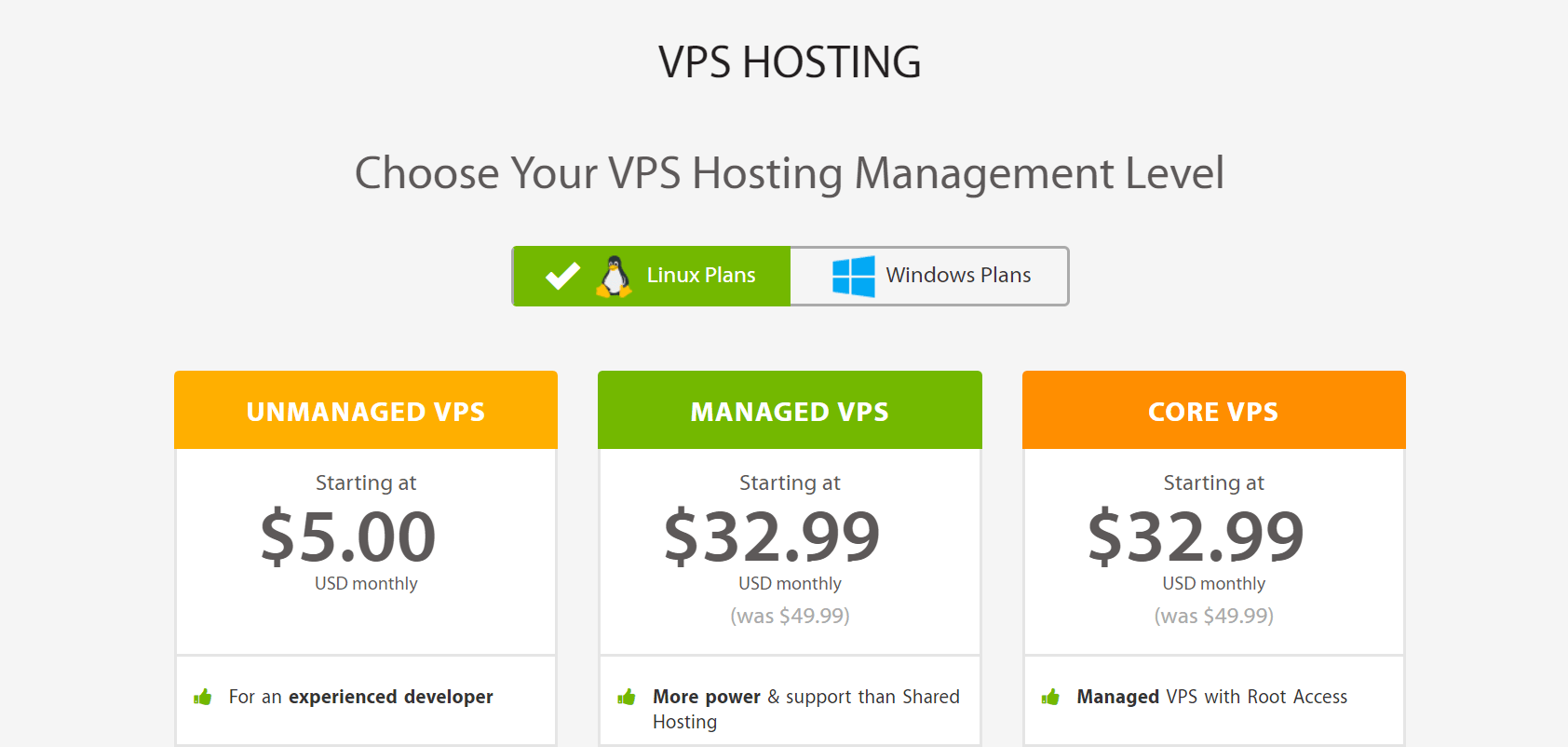 VPS hosting plans at A2 Hosting.