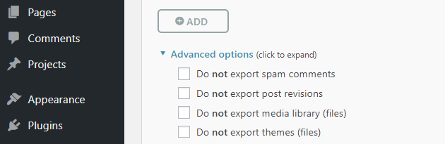 The plugin's advanced options.