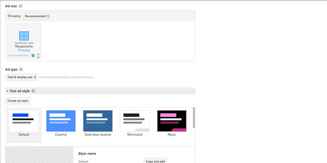 Choosing your Google ad size and color scheme.