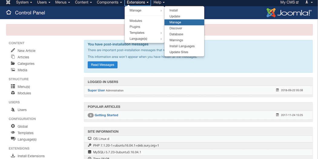 A Joomla list of extensions.