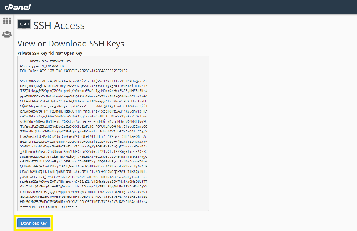 A screenshot of the download key button