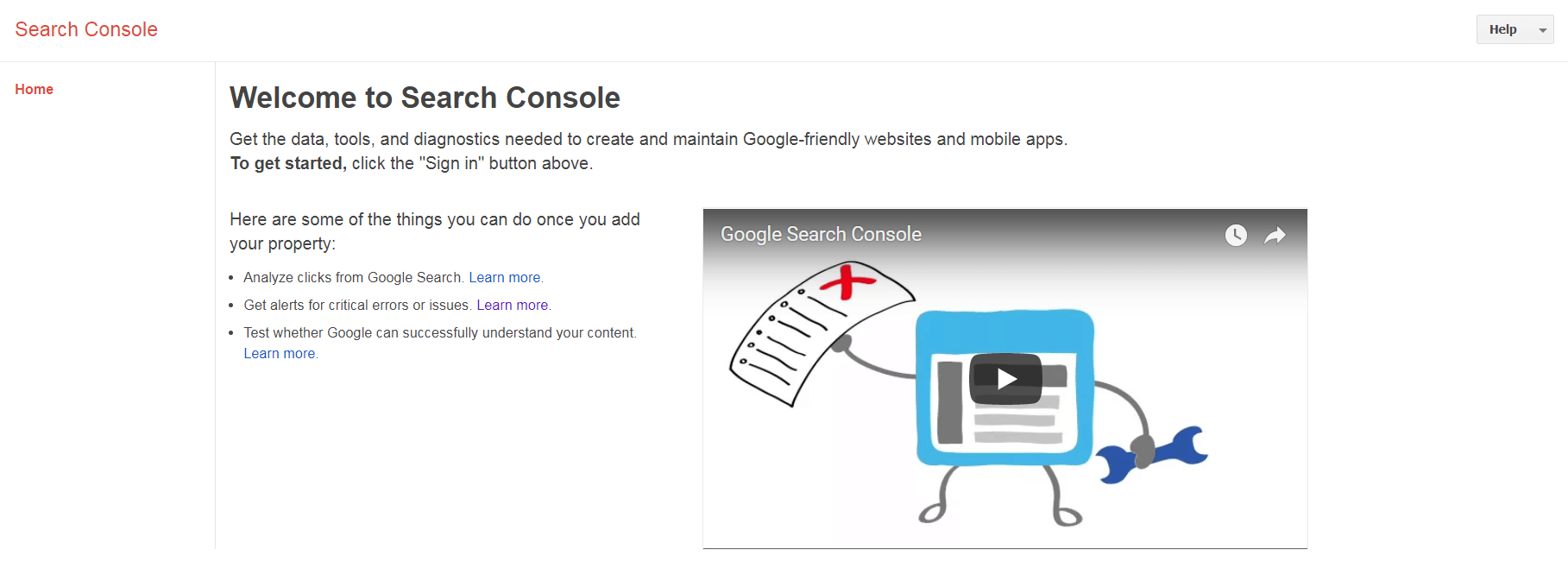 The Google Search Console website.