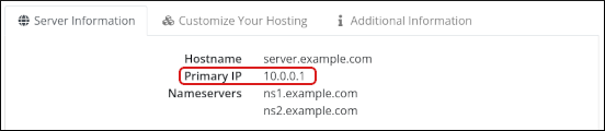 Customer Portal - Server Information tab - Primary IP