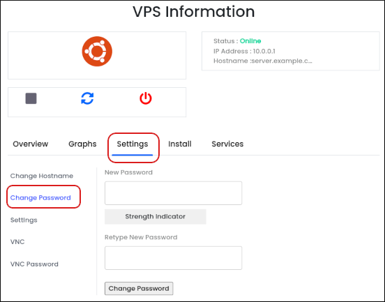 Customer Portal - VPS Information - Change Password