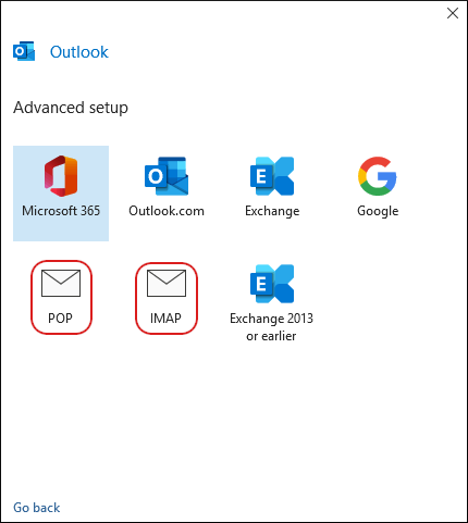 Outlook 365 - POP / IMAP options