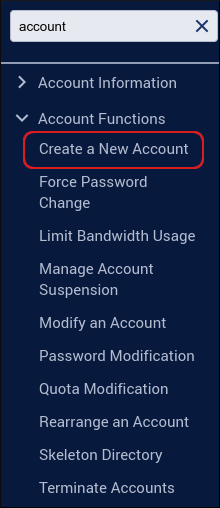 WebHost Manager - Create a New Account