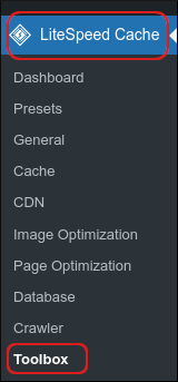 WordPress - LiteSpeed Cache - sidebar - Toolbox