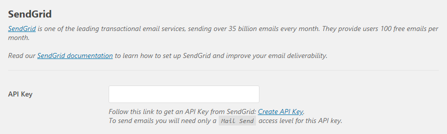 Entering your Sendgrid API key.