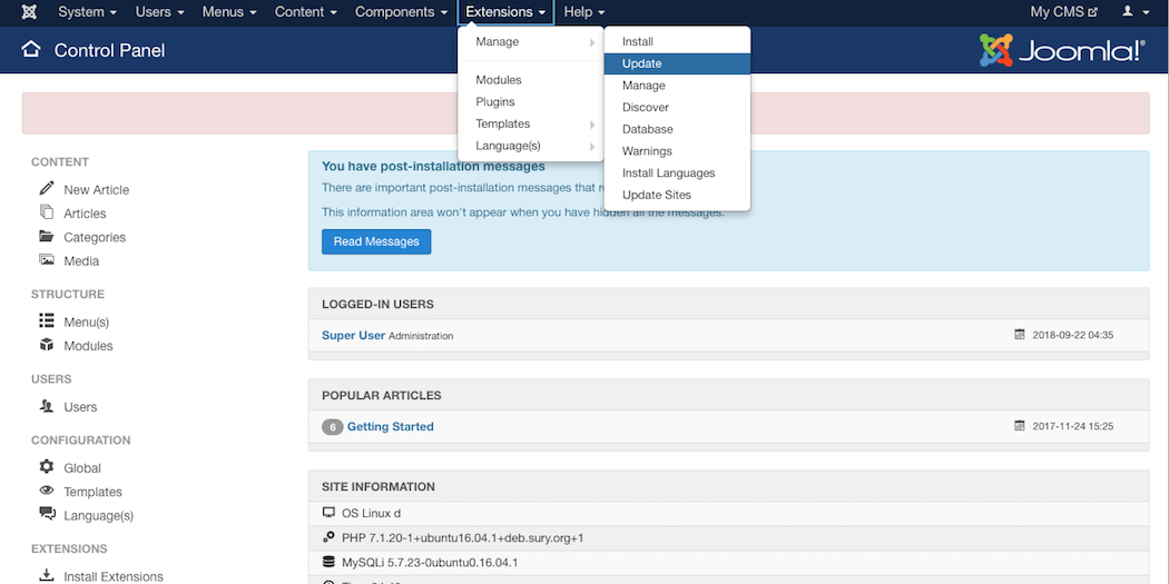 Update Joomla extensions.