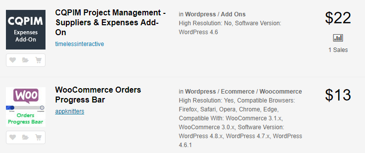 An example of multiple premium WordPress plugins.